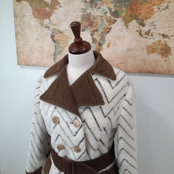 Vtg 70s vegan fur & suede double breasted jacket - Picture 3 of 13